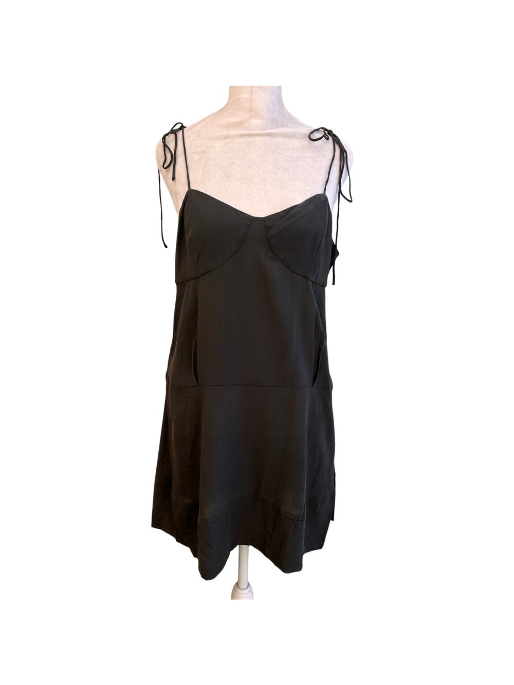 100% silk Black Tie-Shoulder Slip Dress